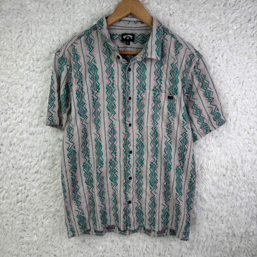 Billabong Sunday Jaquard Mens Geometric Print Short Sleeve Button Up Shirt Large